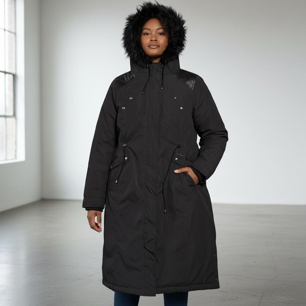 Torrid Womens Black Wind & Water Resistant Faux Fur Hooded Jacket Plus Size 2 - Picture 2 of 16